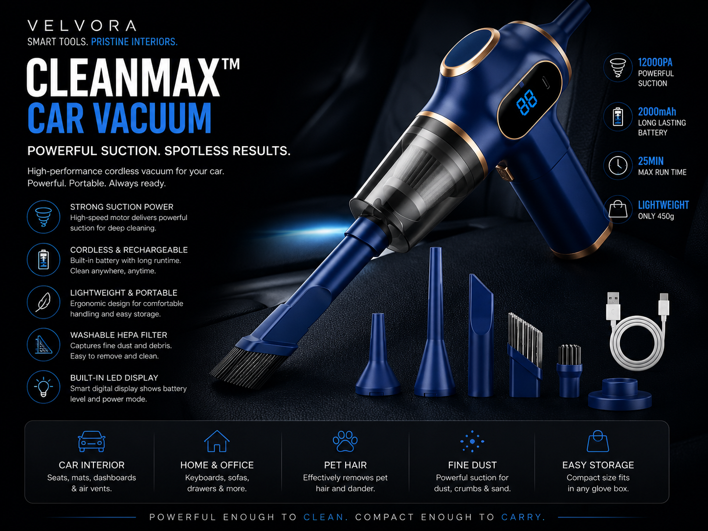 VacGo™ Cordless Car Vacuum